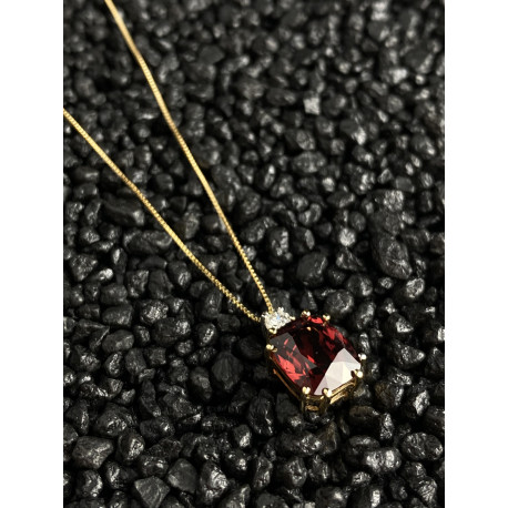 Gold, rhodolite and diamond pendant